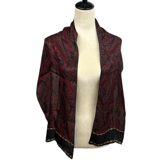 Dark Feminine Paisley Silk Scarf Talbots Red Black Gold Statement - Picture 1 of 5